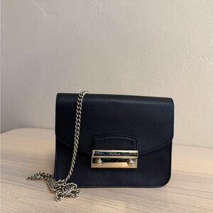 Furla Midnight Black Crossbody Bag with Gold Accents